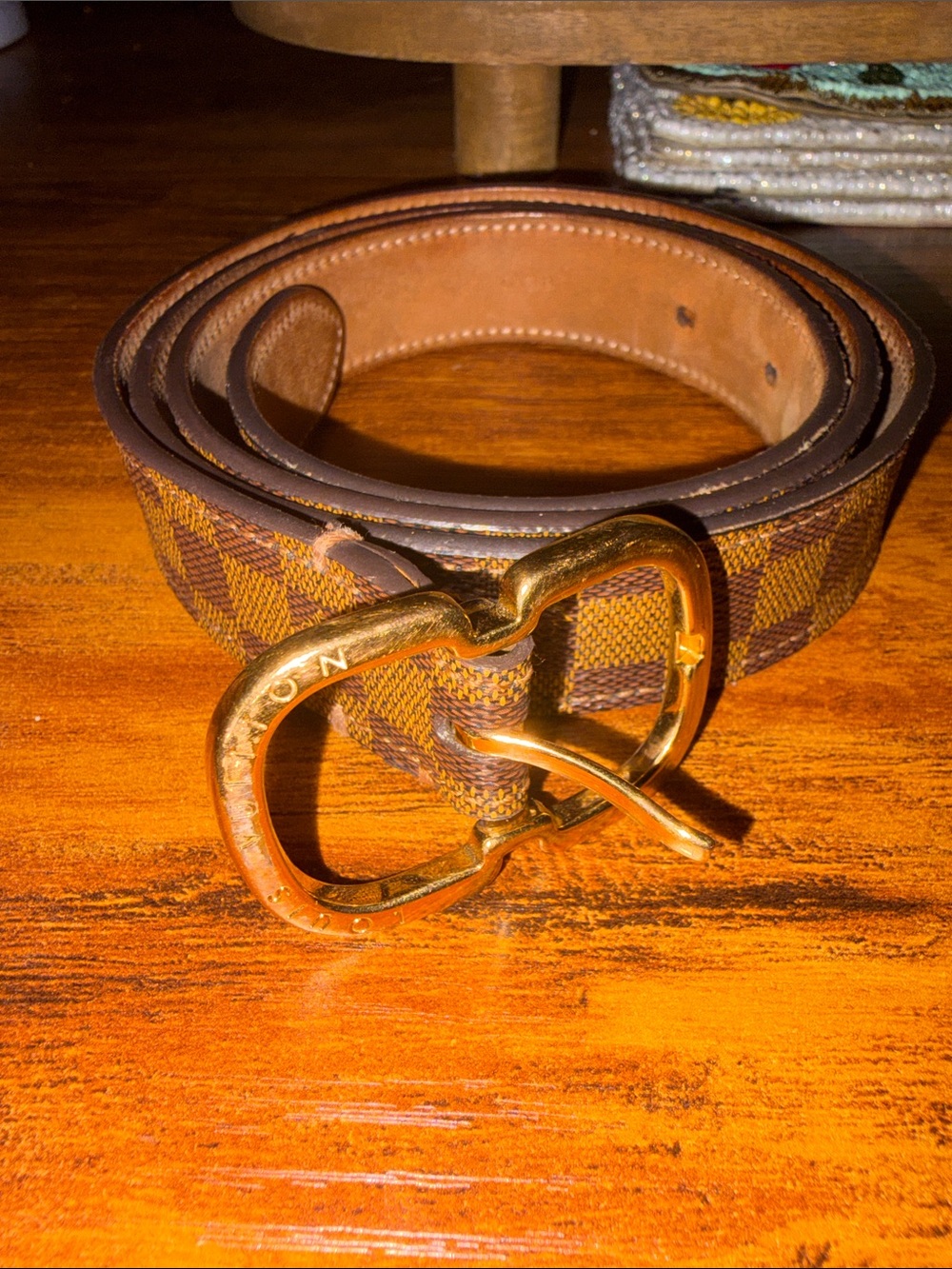 Louis Vuitton Brown Damier Belt with Gold  Buckle